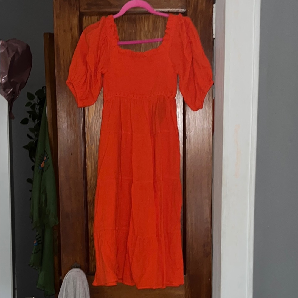 Orange Puff Sleeve Maxi Sundress